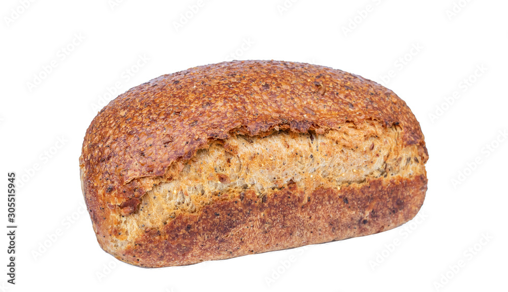 close up of homemade whole wheat organic bread isolated on white background with clipping path. close up of homemade whole wheat organic bread isolated on white background with clipping path.