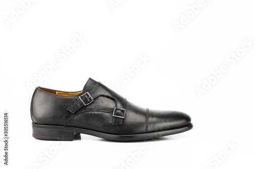 Black leather oxford isolated on white background.