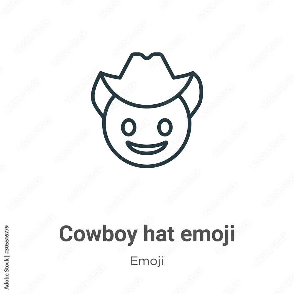 Cowboy hat emoji outline vector icon 