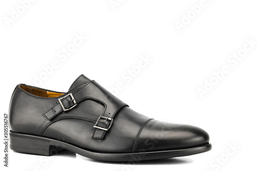 Black leather oxford isolated on white background.