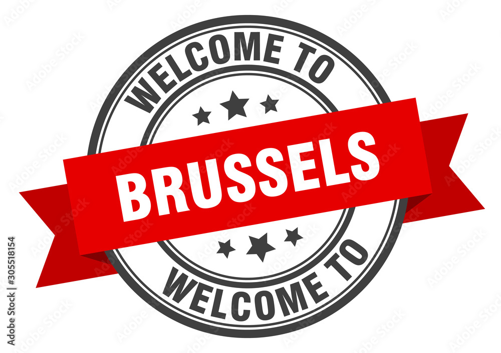 Brussels stamp. welcome to Brussels red sign