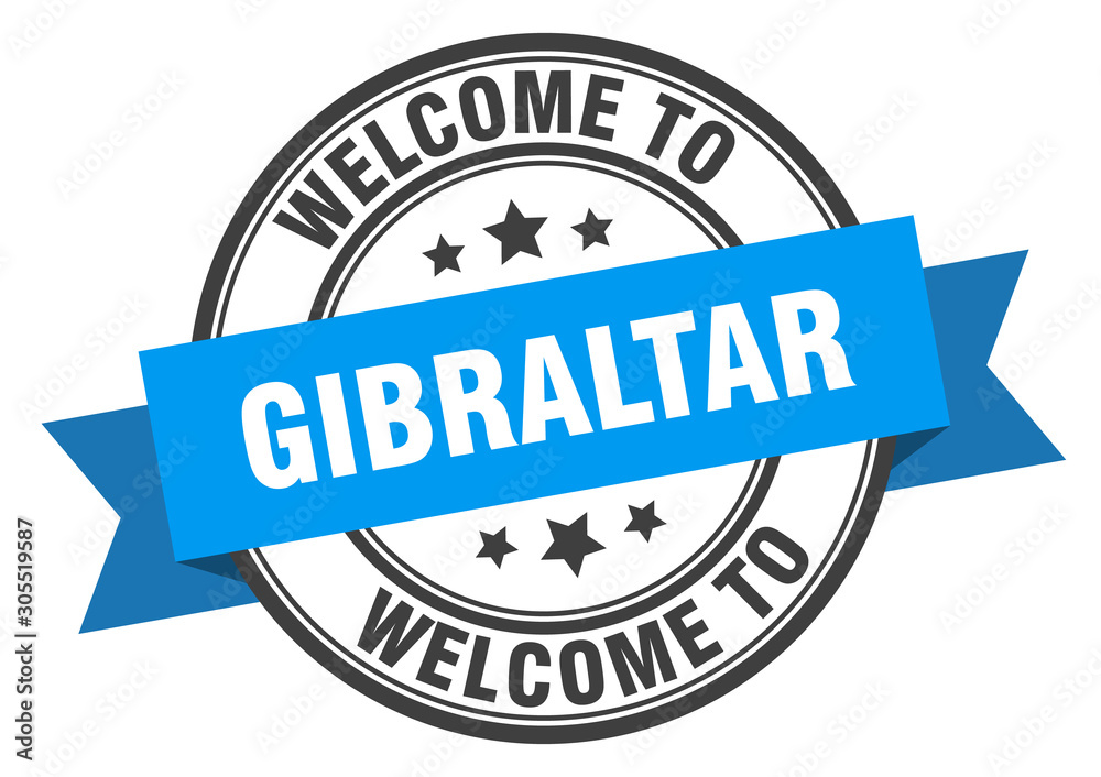 Gibraltar stamp. welcome to Gibraltar blue sign