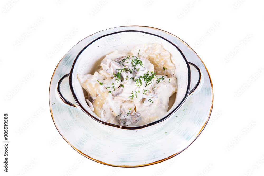 Vareniki with stewed mushrooms in sour cream Vareniki with stewed mushrooms in sour cream
