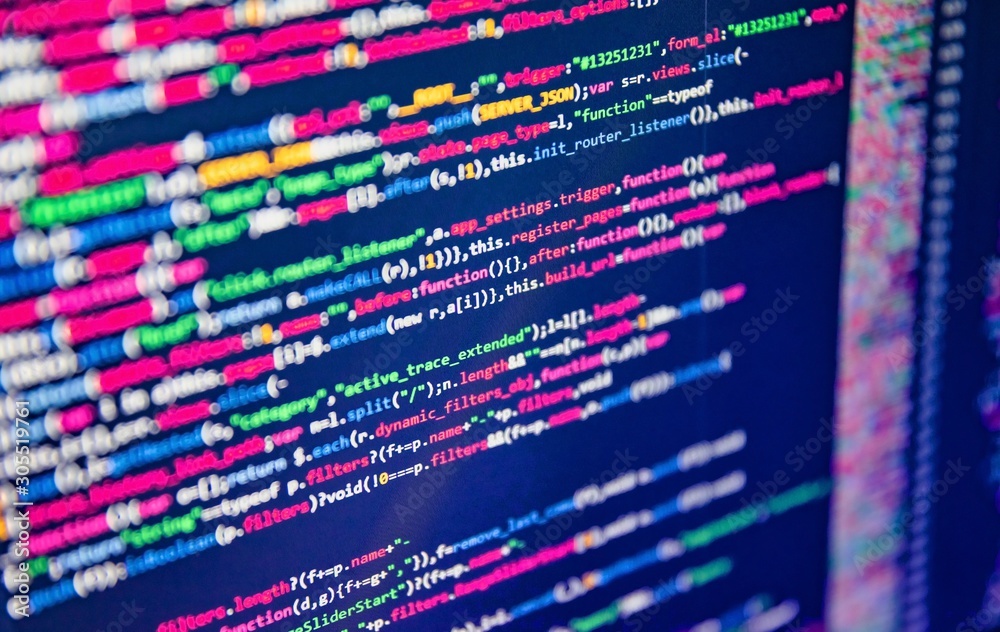 Simple website HTML code with colorful tags in browser view on dark ...