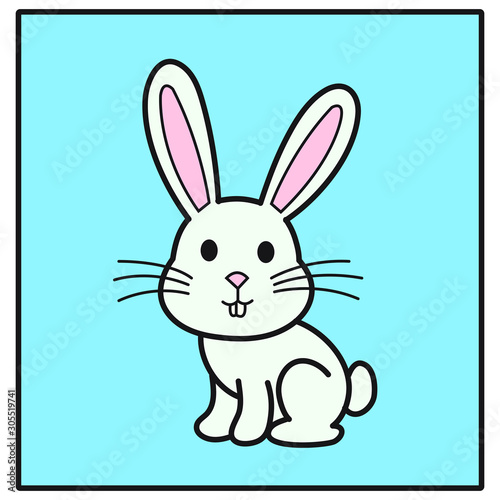 cute cartoon hare in the window, flat design character, for print, website postcard.