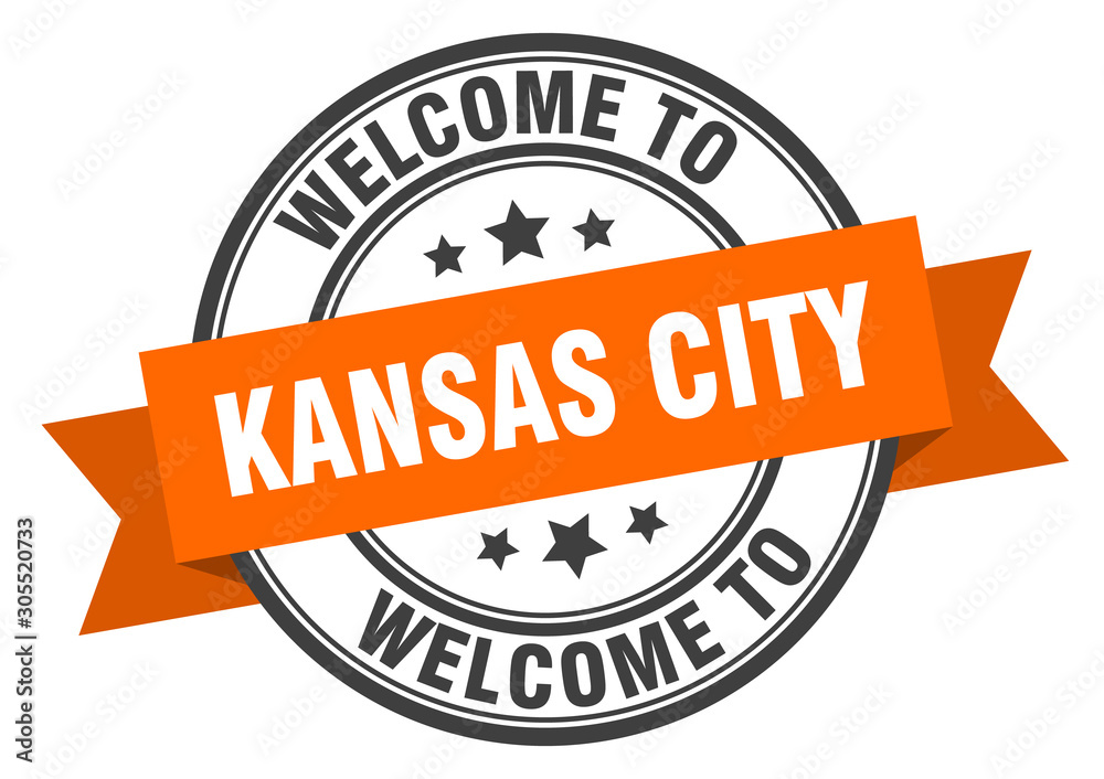 Kansas City stamp. welcome to Kansas City orange sign