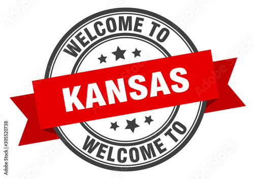 Kansas stamp. welcome to Kansas red sign