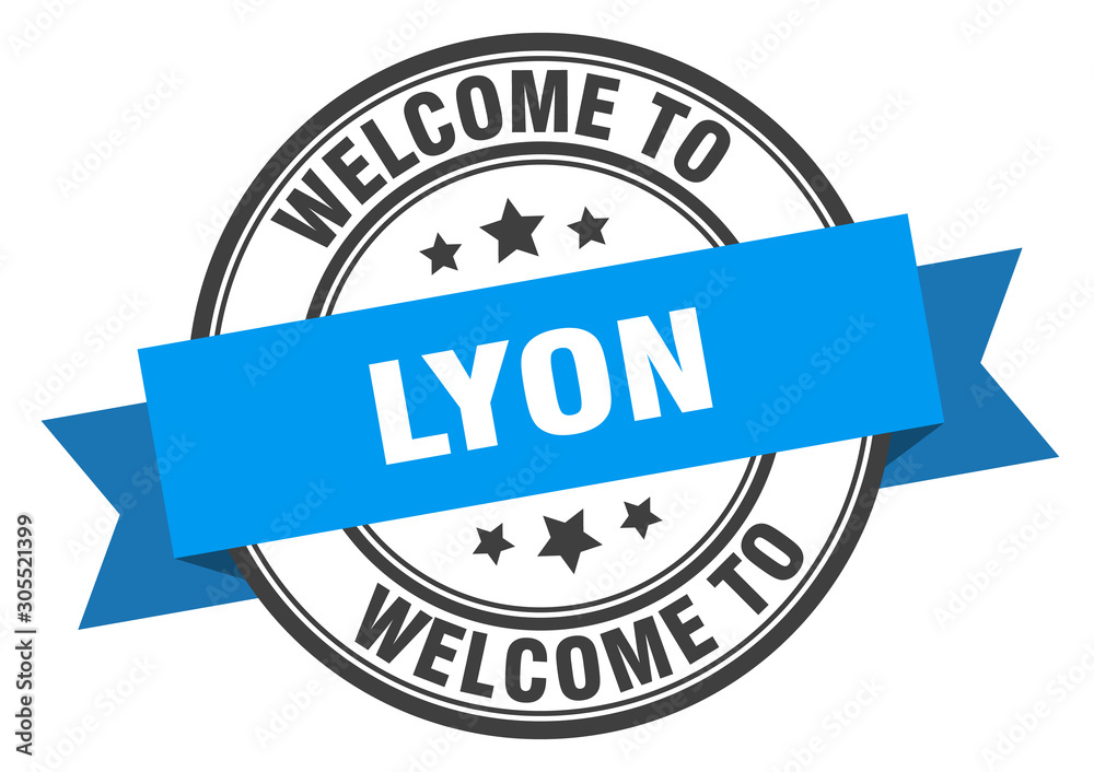 Lyon stamp. welcome to Lyon blue sign