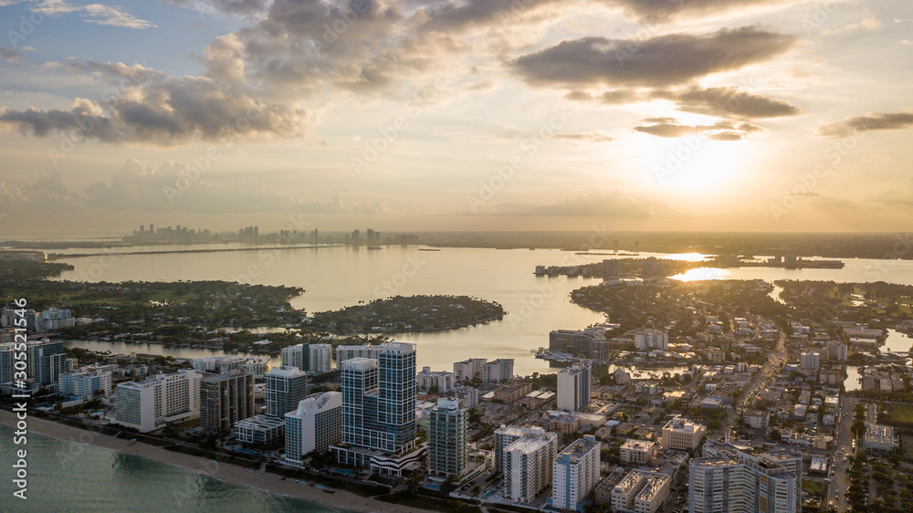 Aerial view on beach of Miami city state Florida