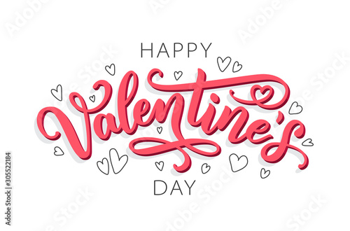 Happy Valentines Day hand drawn text greeting card. Vector illustration.