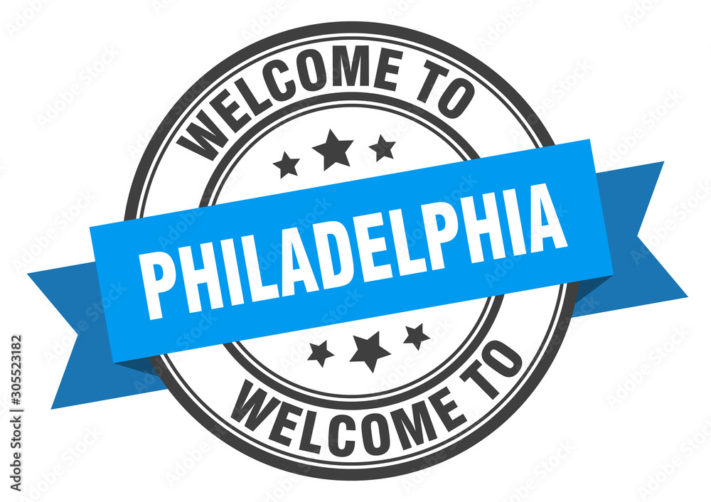 Philadelphia stamp. welcome to Philadelphia blue sign