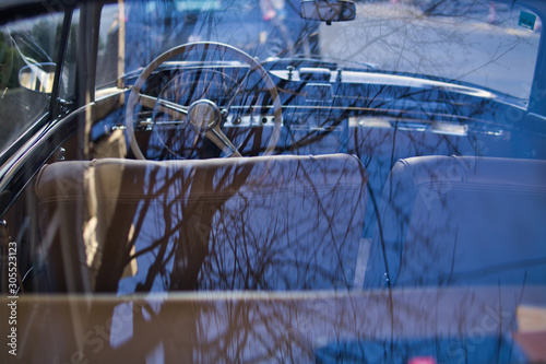 Interior view of classic vintage car.