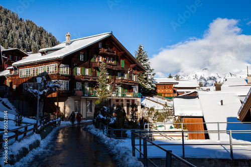 idyllic Swiss village Murren in the mountains in winter © Melinda Nagy