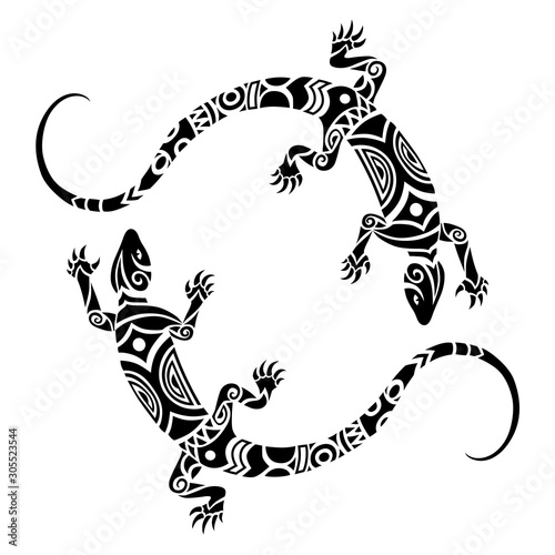 Lizards Maori style. Tattoo sketch or logo