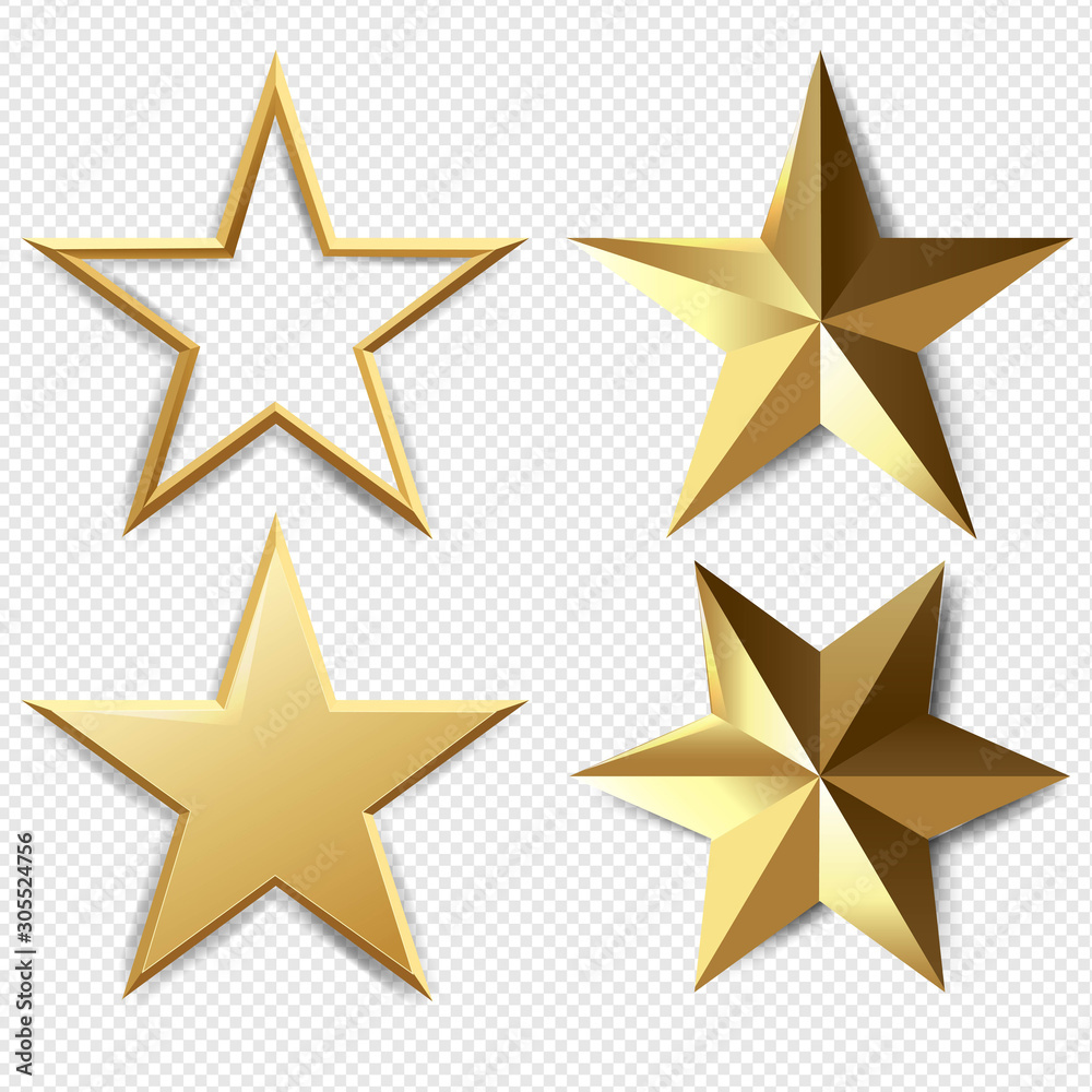 Golden Stars Set Isolated Transparent Background Golden Stars Set Isolated Transparent Background