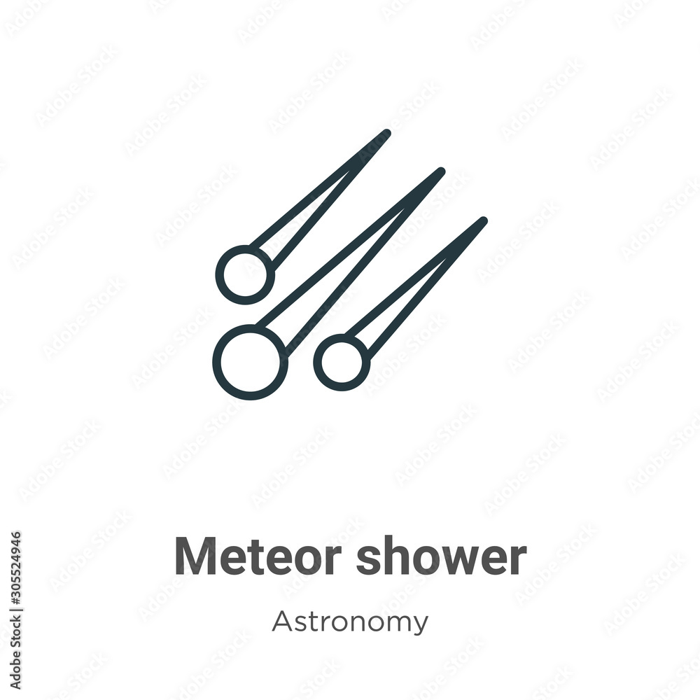 Obraz premium Meteor shower outline vector icon. Thin line black meteor shower icon, flat vector simple element illustration from editable astronomy concept isolated on white background