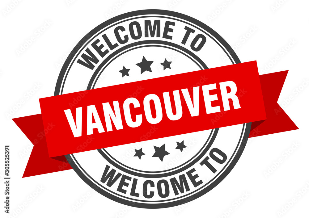 Vancouver stamp. welcome to Vancouver red sign