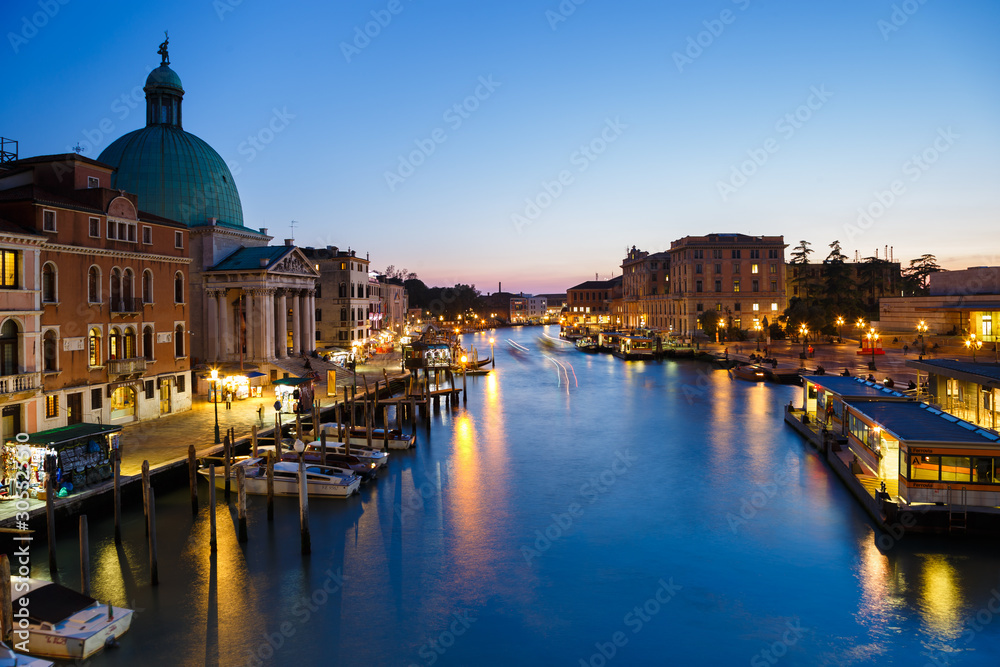 Night view of beautiful Venetian canal. Venice, Italy