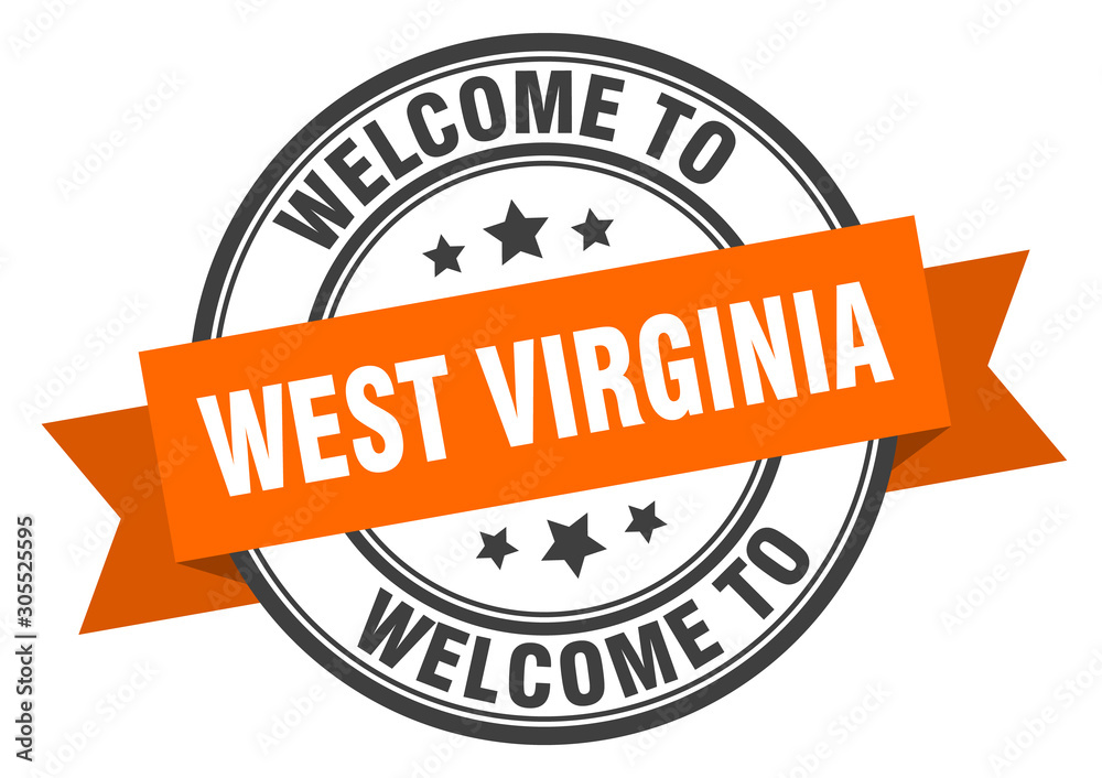 West Virginia stamp. welcome to West Virginia orange sign