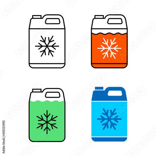 Car coolant canister icon. Motor antifreeze jerrycan symbol. Adjustable stroke width.