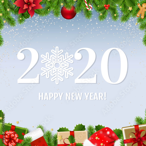Happy New Year Card With Fir Tree