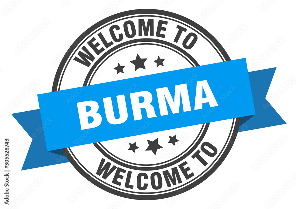 Burma stamp. welcome to Burma blue sign Burma stamp. welcome to Burma blue sign