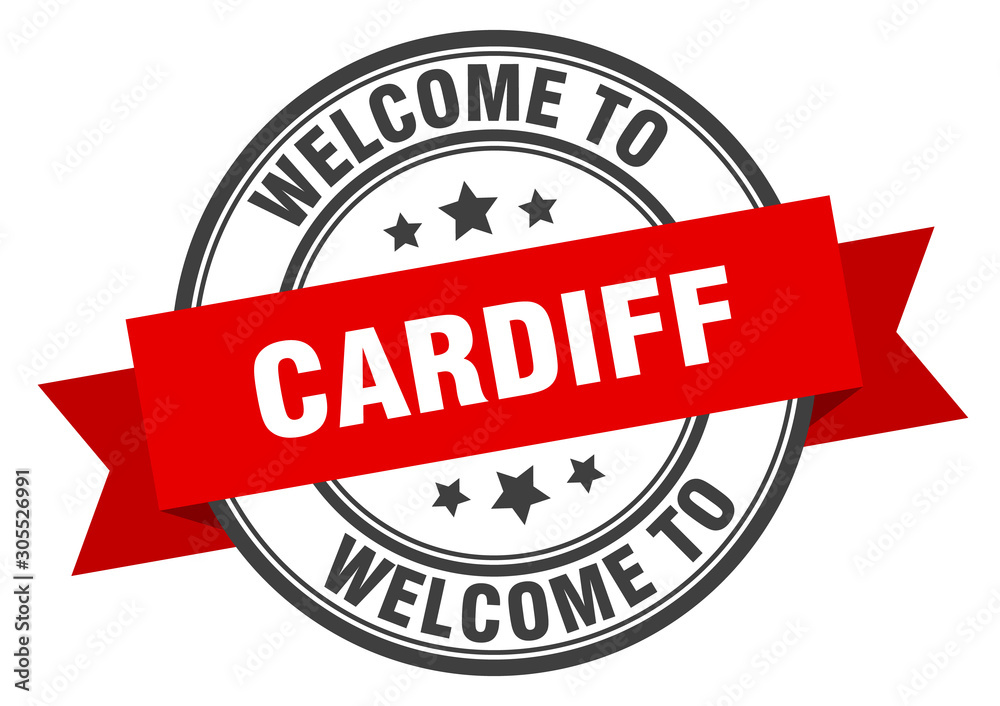 Fototapeta premium Cardiff stamp. welcome to Cardiff red sign
