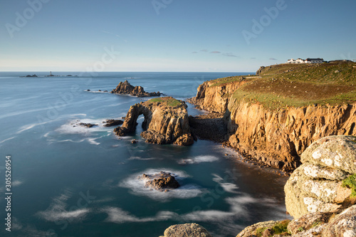 Long exposure of Enys Dodman arch, Land's End, Cornwall photo