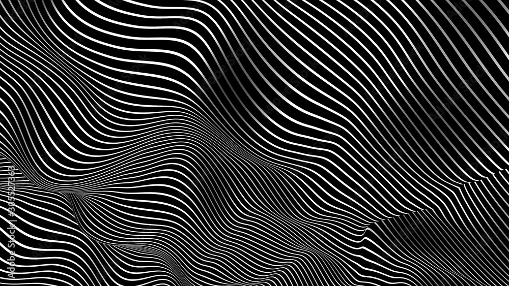 Black and White Stripes - Deformed Surface 3D Rendering