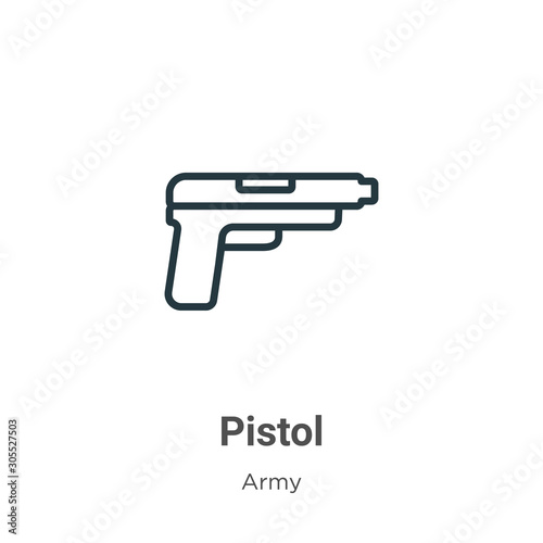 Pistol outline vector icon. Thin line black pistol icon, flat vector simple element illustration from editable army concept isolated on white background © Digital Bazaar