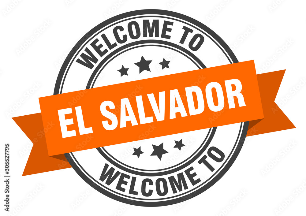 El Salvador stamp. welcome to El Salvador orange sign