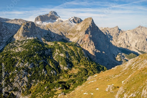 Trischuebel pass between Watzmann and Steinernes Meer in autumn, Berchtesgaden national park, Bavaria, Germany photo
