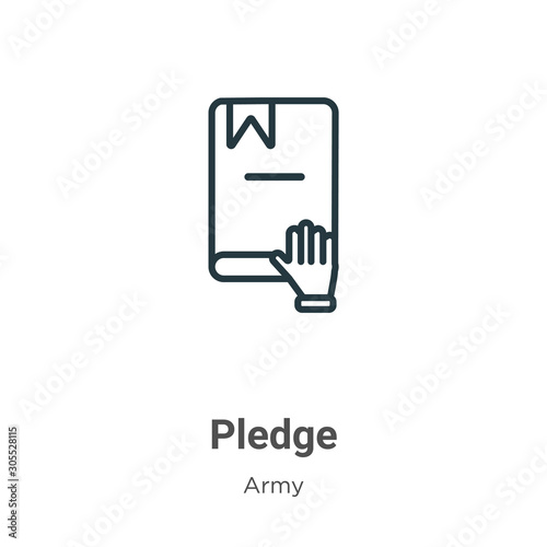 Pledge outline vector icon. Thin line black pledge icon, flat vector simple element illustration from editable army concept isolated on white background