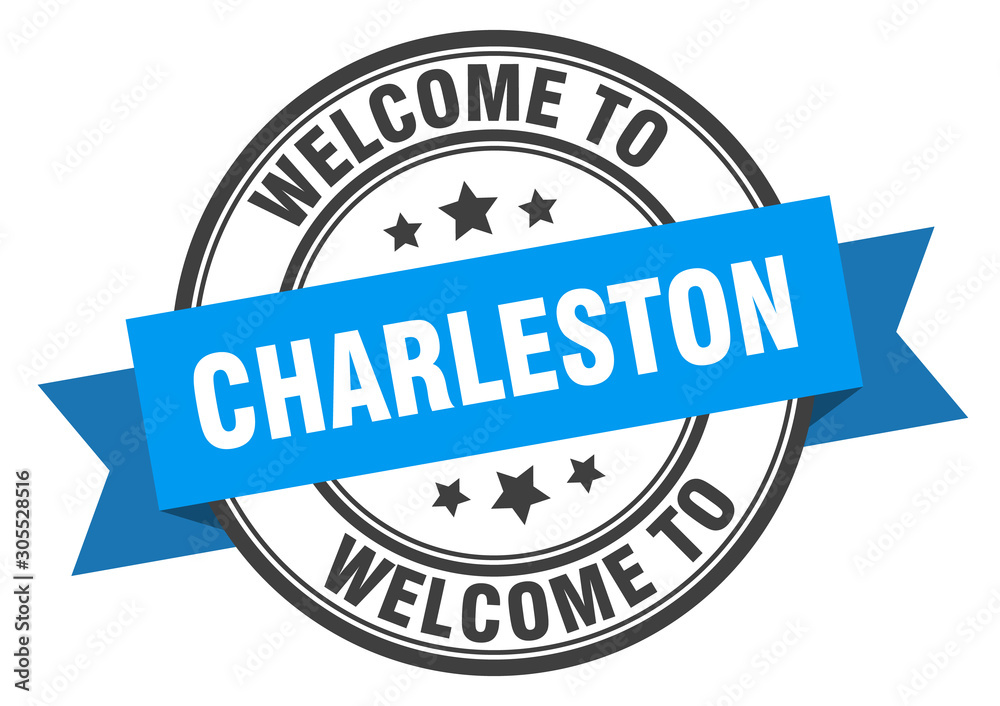 Charleston stamp. welcome to Charleston blue sign