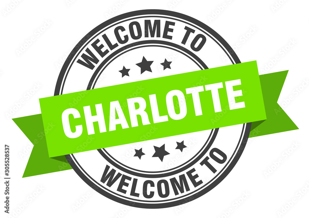 Charlotte stamp. welcome to Charlotte green sign