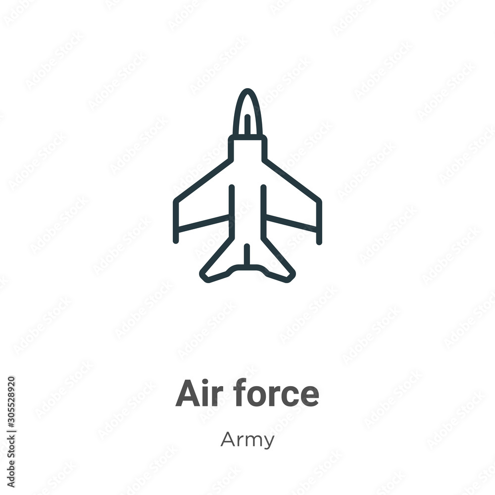 Air force outline vector icon. Thin line black air force icon, flat vector simple element illustration from editable army concept isolated on white background