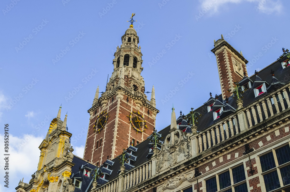 Leuven Library Tower with a Large Clock