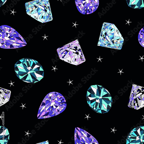 Seamless Vector Pattern with diamonds and sapphires
