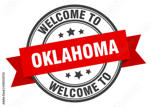 Oklahoma stamp. welcome to Oklahoma red sign