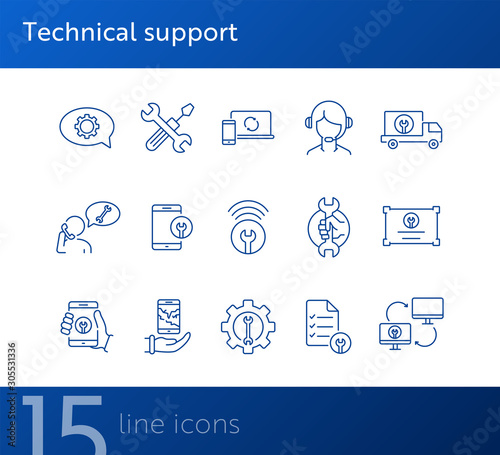 Technical support line icon set