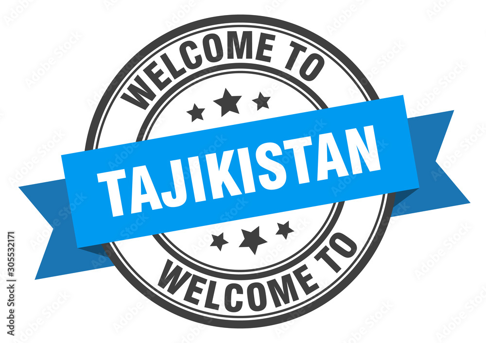 Tajikistan stamp. welcome to Tajikistan blue sign