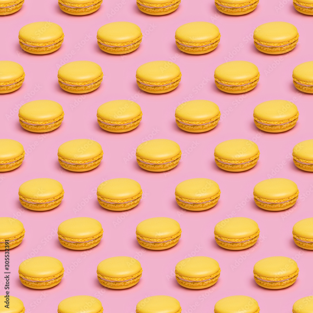 Seamless pattern with yellow macaron cookies on a pink background Seamless pattern with yellow macaron cookies on a pink background