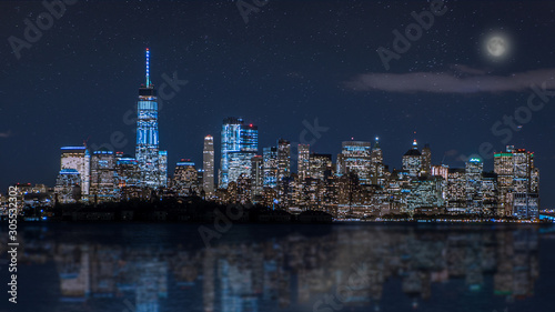 Quadro em tela NYC by Night from New Jersey with Stars and Moon