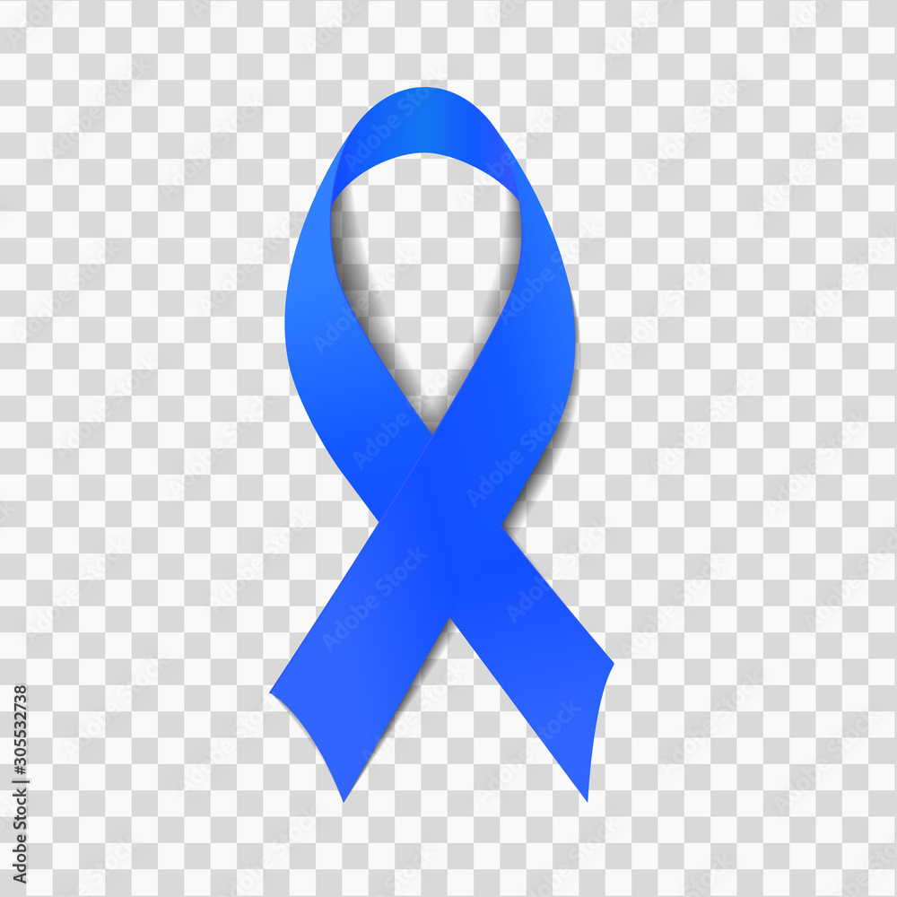 blue ribbon on transparent background. concept for colon cancer awareness  in vector illustration Stock Vector