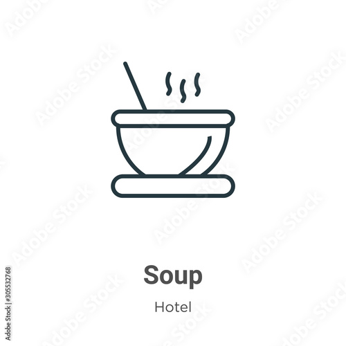 Soup outline vector icon. Thin line black soup icon, flat vector simple element illustration from editable restaurant concept isolated on white background