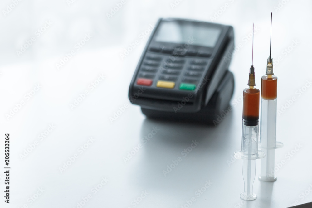 card terminal on the drugs background card terminal on the drugs background