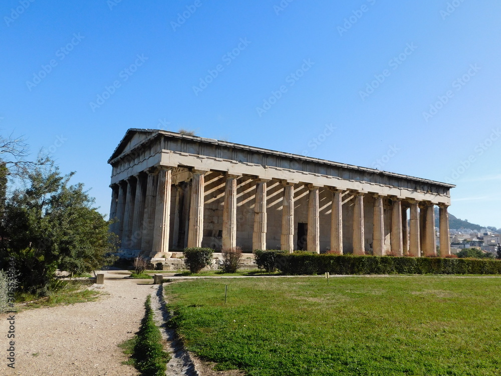 March 2019, Athens, Greece. The Temple of Hephaestus or Hephaisteion, in the Ancient Agora, or marketplace March 2019, Athens, Greece. The Temple of Hephaestus or Hephaisteion, in the Ancient Agora, or marketplace