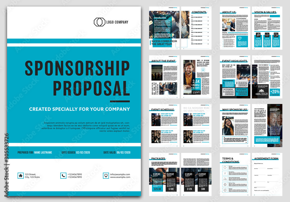 Sponsorship Proposal Layout with Blue Accents Stock Template Adobe Stock Sponsorship Proposal Layout with Blue Accents Stock Template Adobe Stock