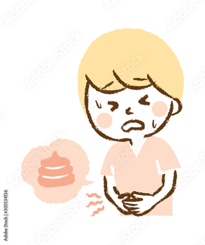 Illustration that young man endures stomachache