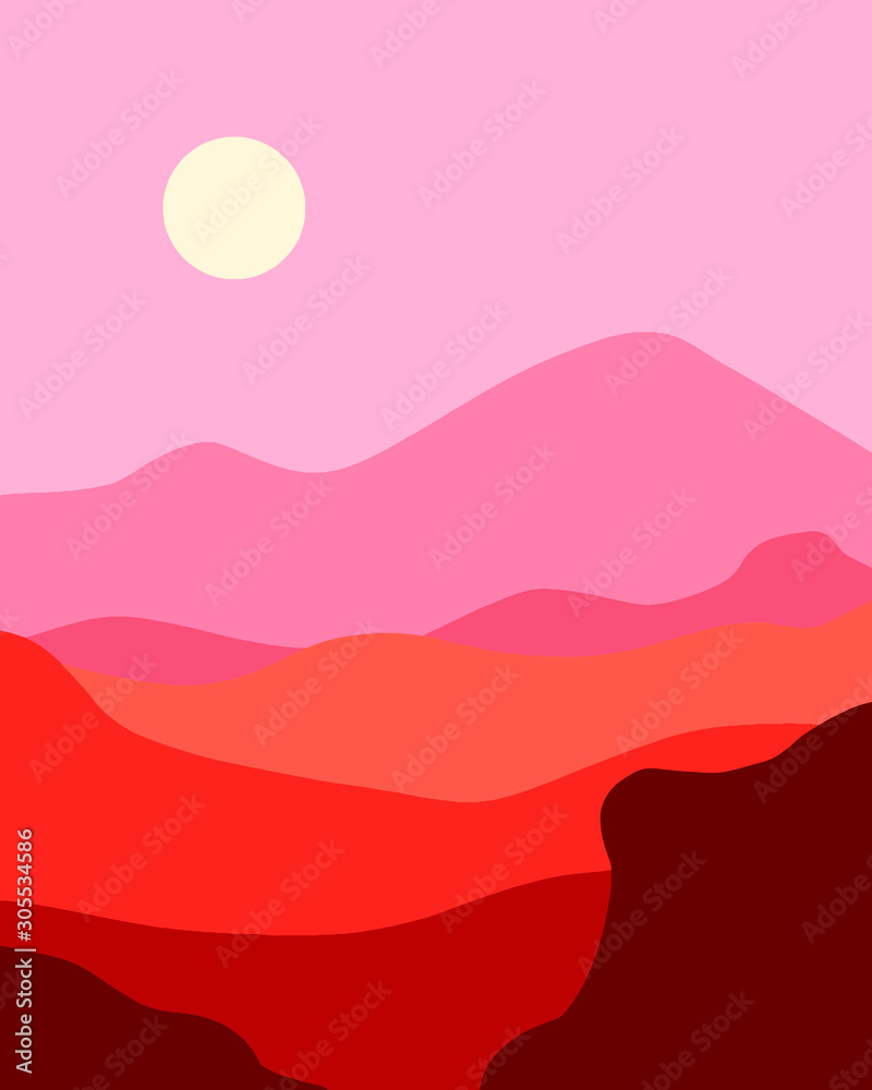 Red Sand Dunes With Mountains In The Distant Minimalist Landscape Nordic Design Pink Sky Stock Vector Adobe Stock
